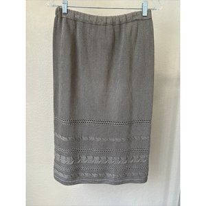 Taupe Beige Boho Midi Knit Cable Knit Detail Pencil/Straight Skirt Size Large